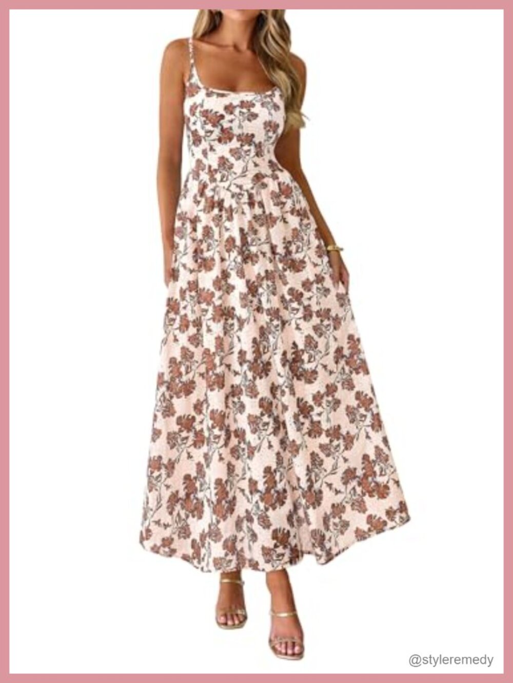 Women's Boho Floral Eyelet Maxi Dress A-Line Square Neck Sleeveless Sundress
